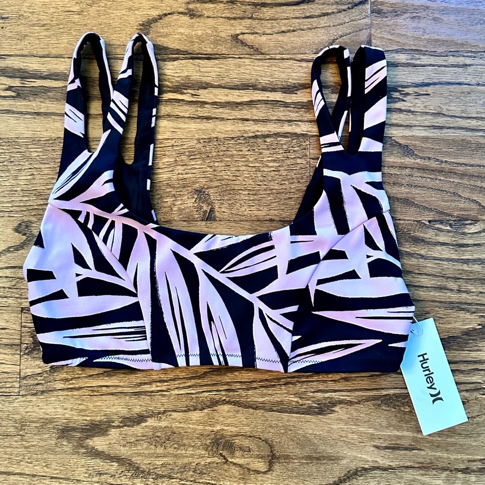 Hurley max mystic leaves split strap bikini top NWT retails $60